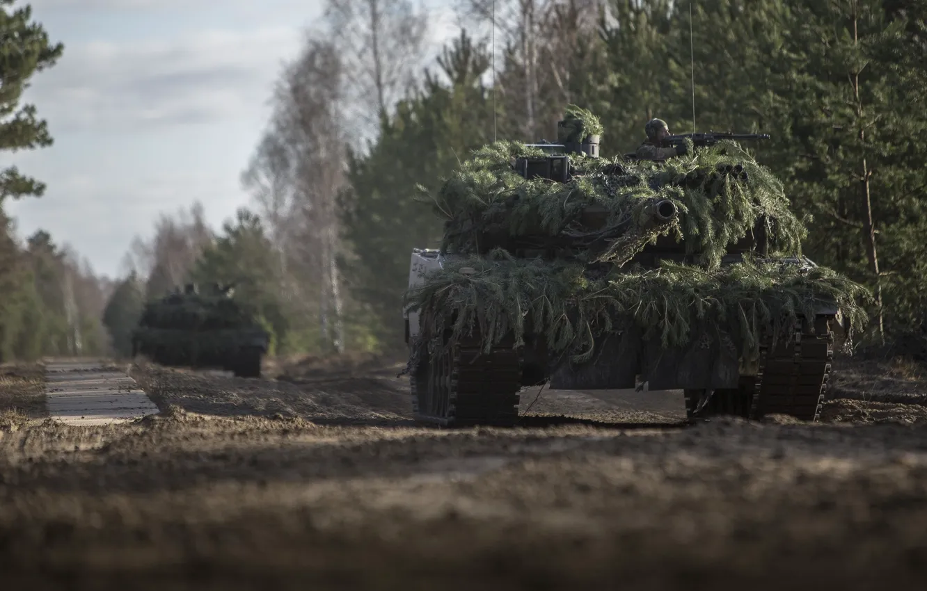 Фото обои forest, soldier, man, Leopard 2A6, tank, machine gun, cannon, German Army