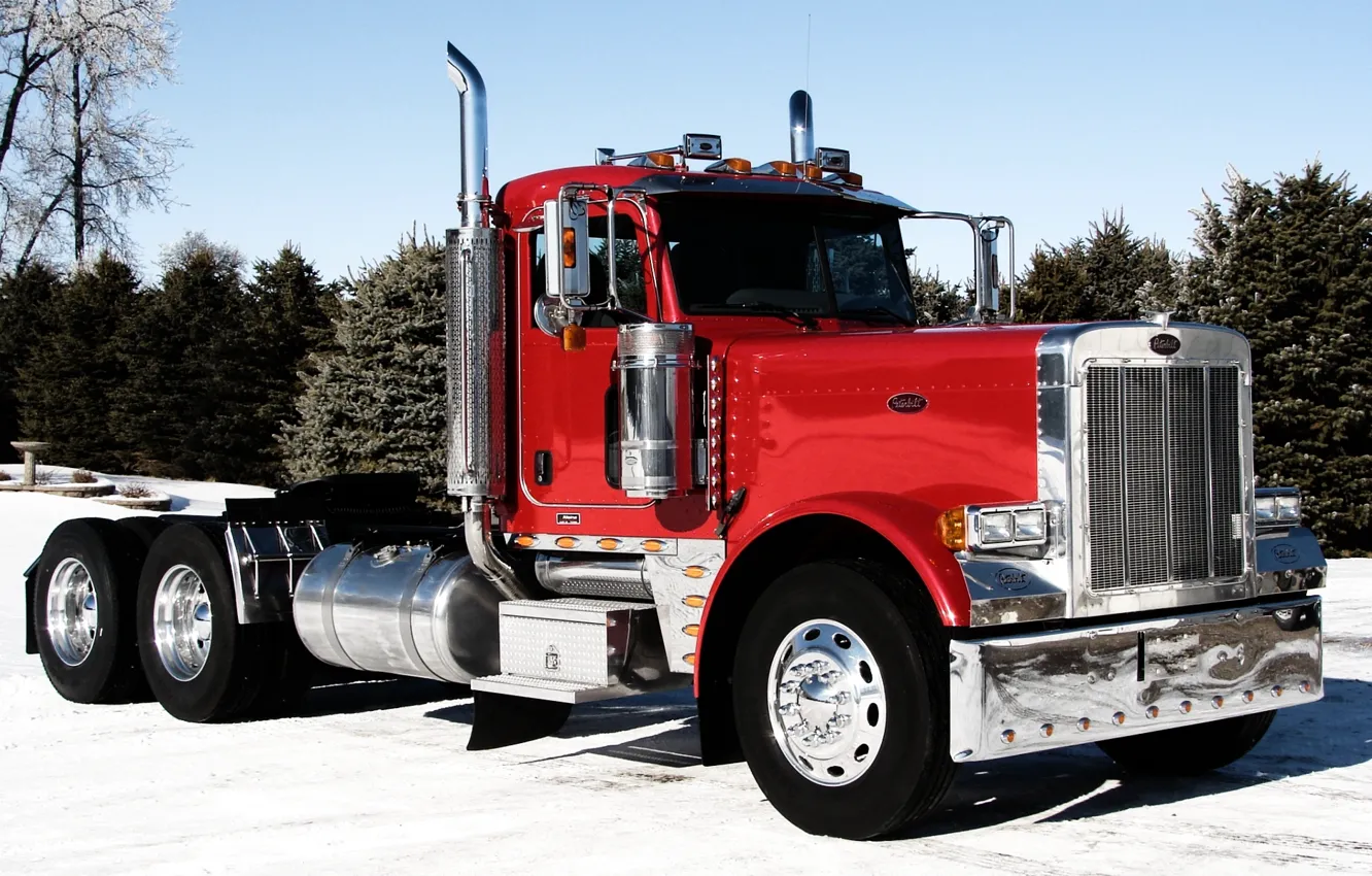 Фото обои небо, грузовик, хром, передок, truck, тягач, трак, Peterbilt