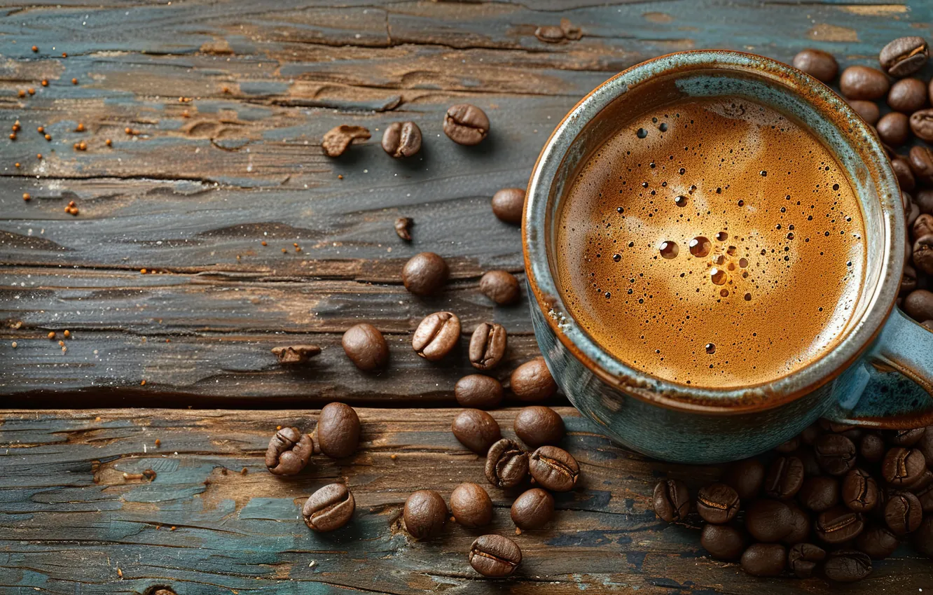 Фото обои зерна, wood, cup, beans, coffee, cozy, чашка кофе