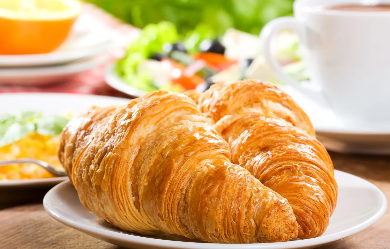 Фото обои завтрак, выпечка, джем, круассаны, croissant, breakfast