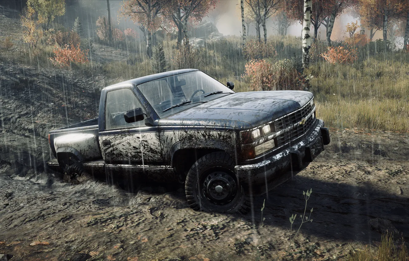 Фото обои HDR, Chevrolet, Rain, Game, Trees, Michigan, Mud, UHD