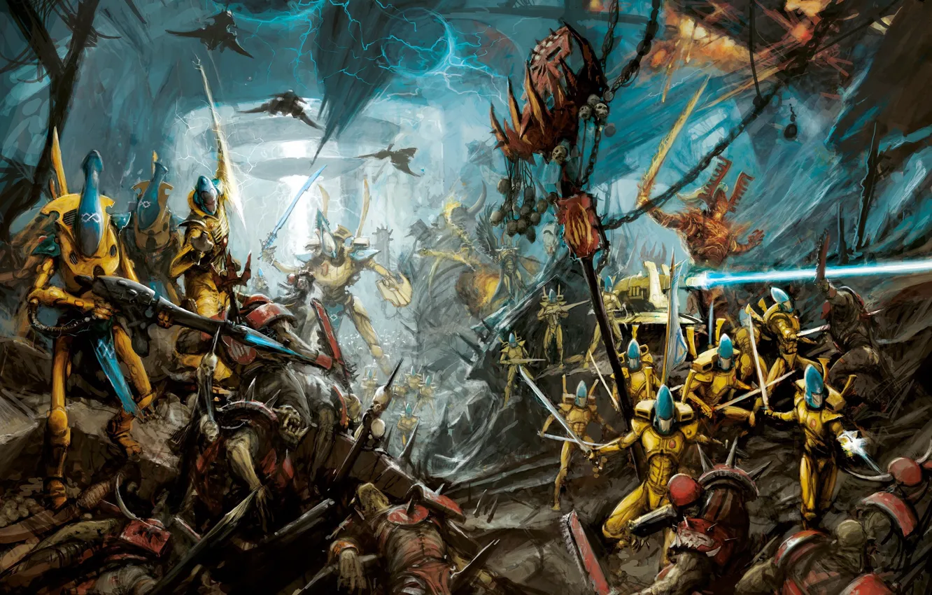 Фото обои eldar, orcs, warrior, Warhammer 40 000, warlock, Avatar of Khaine, craftworld, Iyanden