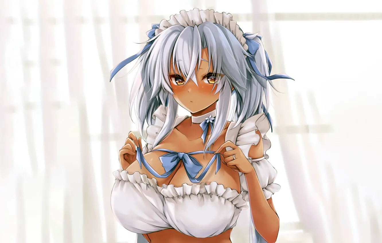 Фото обои girl, sexy, cleavage, blouse, long hair, boobs, anime, beautiful