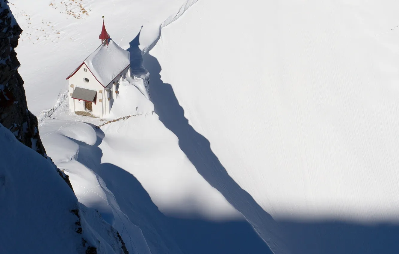 Фото обои зима, пейзаж, горы, храм, Kapelle Klimsenhorn