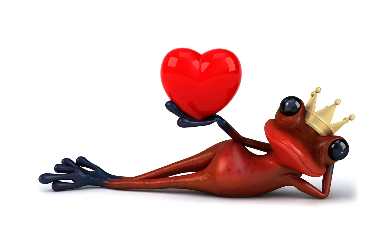 Фото обои лягушка, love, heart, frog, funny, prince
