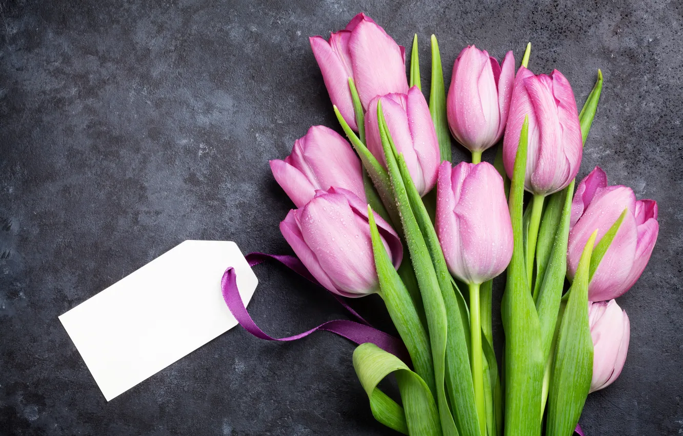 Фото обои цветы, букет, тюльпаны, pink, flowers, tulips, открытка, spring