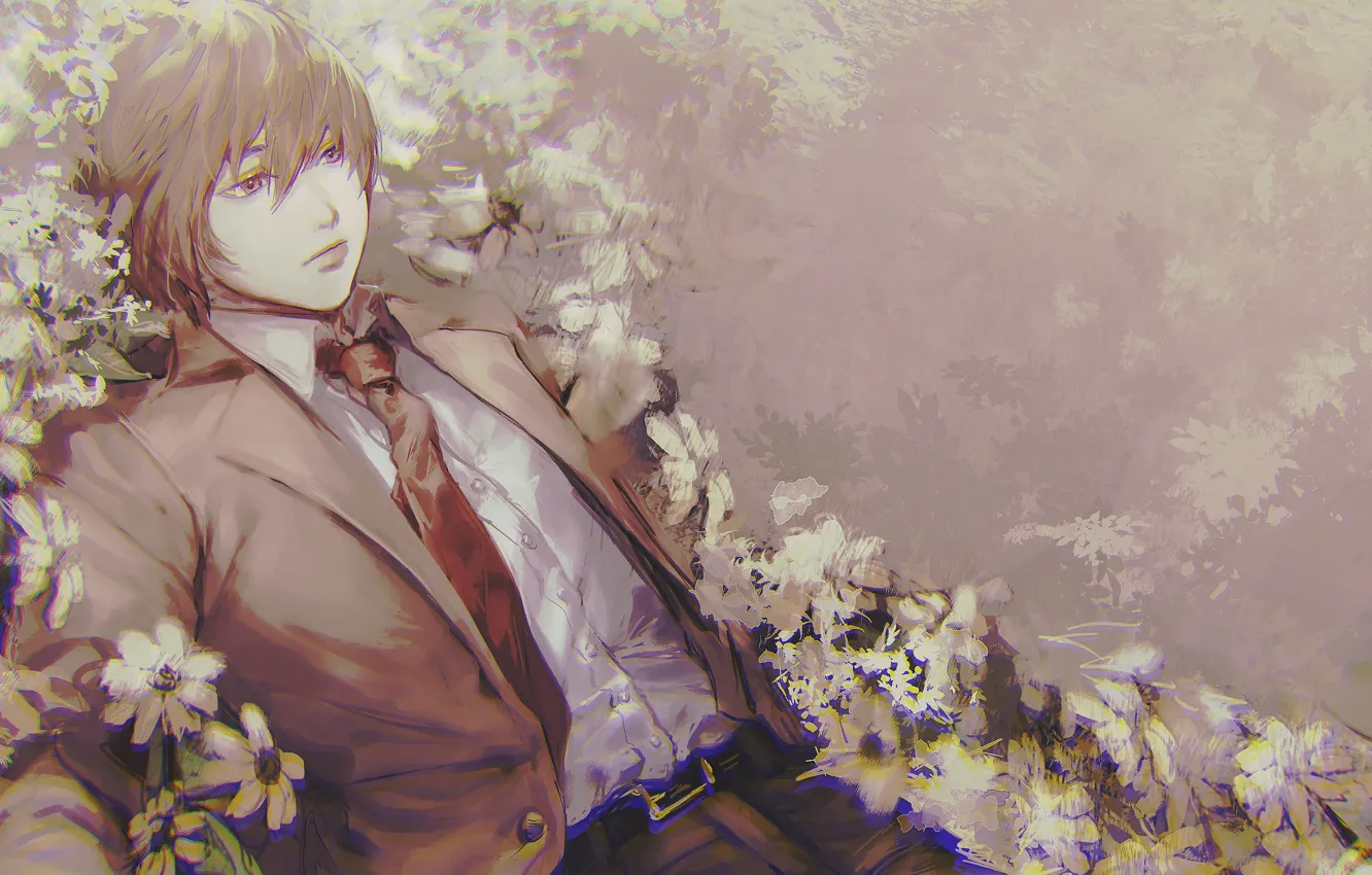 Фото обои цветы, парень, Death Note, Light Yagami