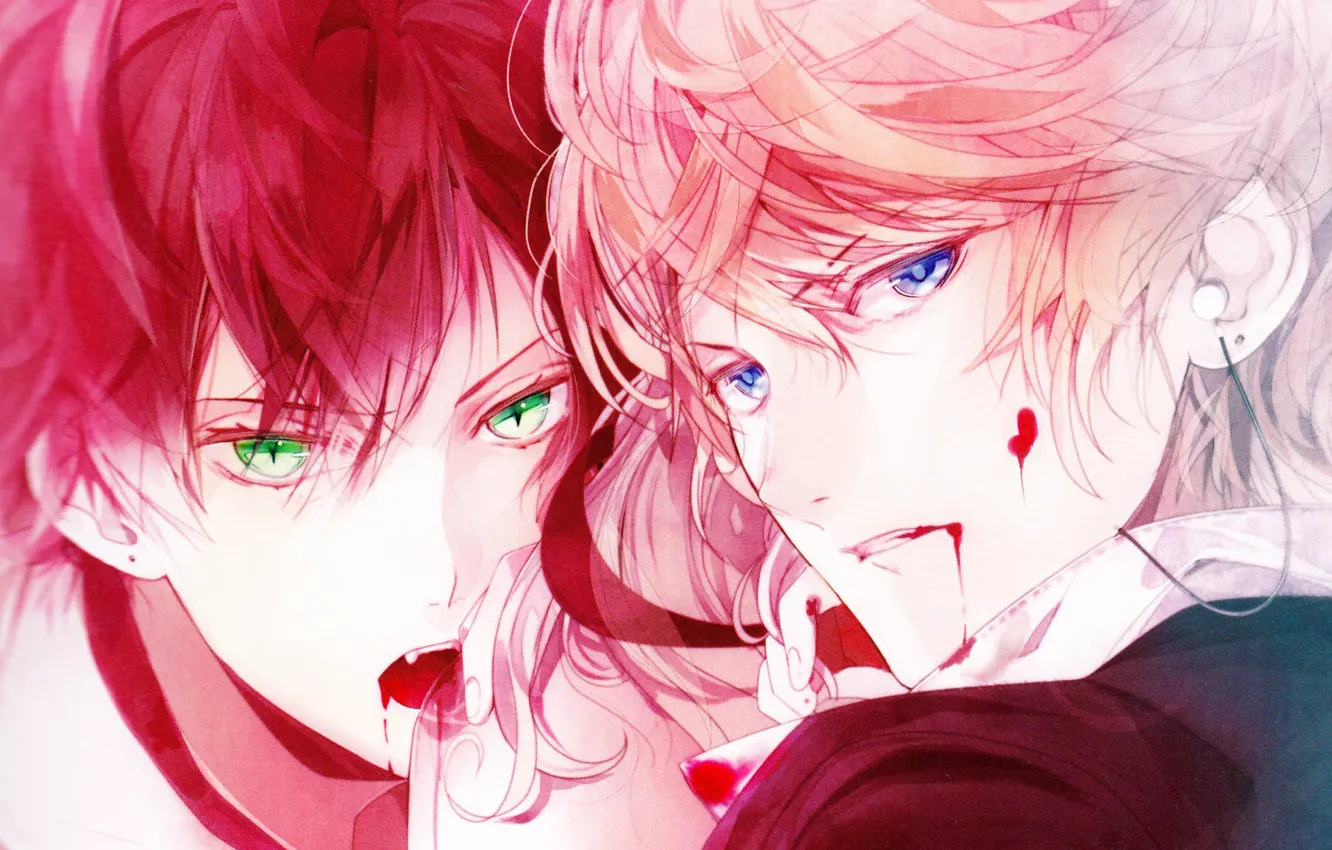 Фото обои кровь, клыки, вампир, парни, Sakama Shuu, Diabolik Lovers, Sakama Ayato