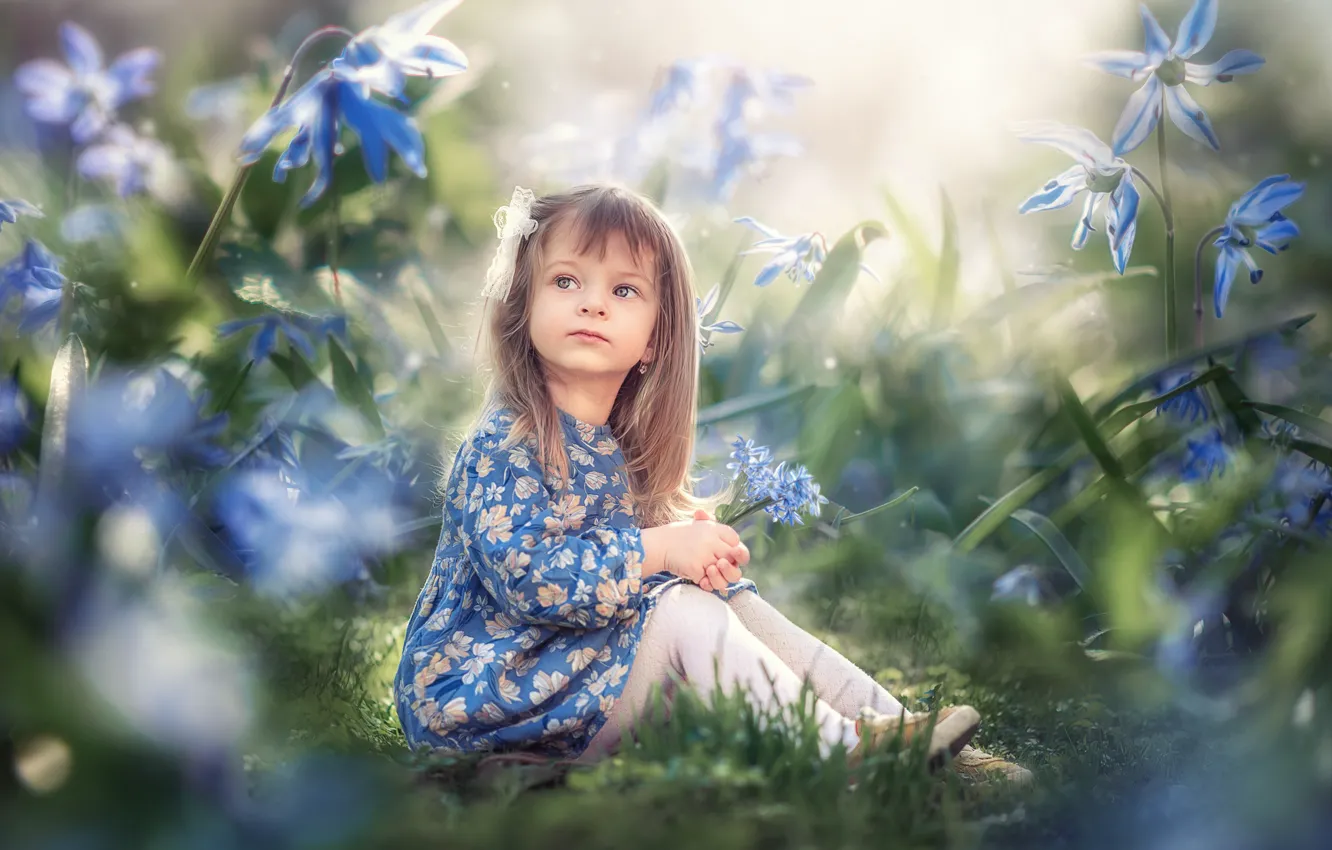 Фото обои взгляд, цветы, природа, девочка, малышка, ребёнок, боке, Марта Козел
