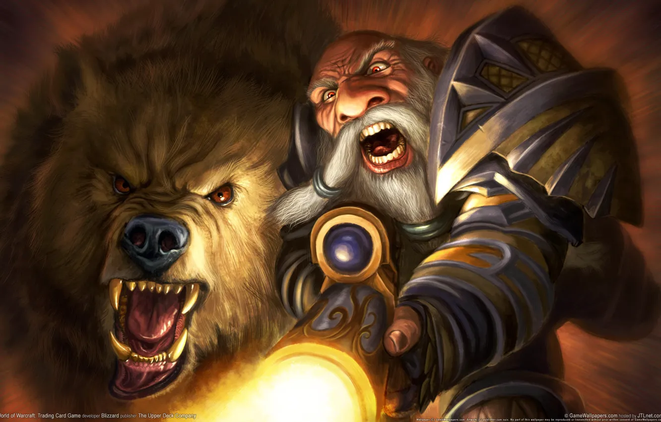Фото обои Медведь, WoW, World of Warcraft, Дварф, Ружье, Хунт, Питомец, Dwarf