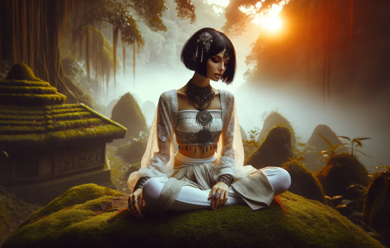 Фото обои girl, rainforest, ai art