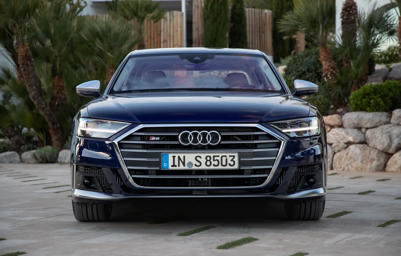 Фото обои синий, Audi, седан, вид спереди, Audi A8, Audi S8, 2020, 2019