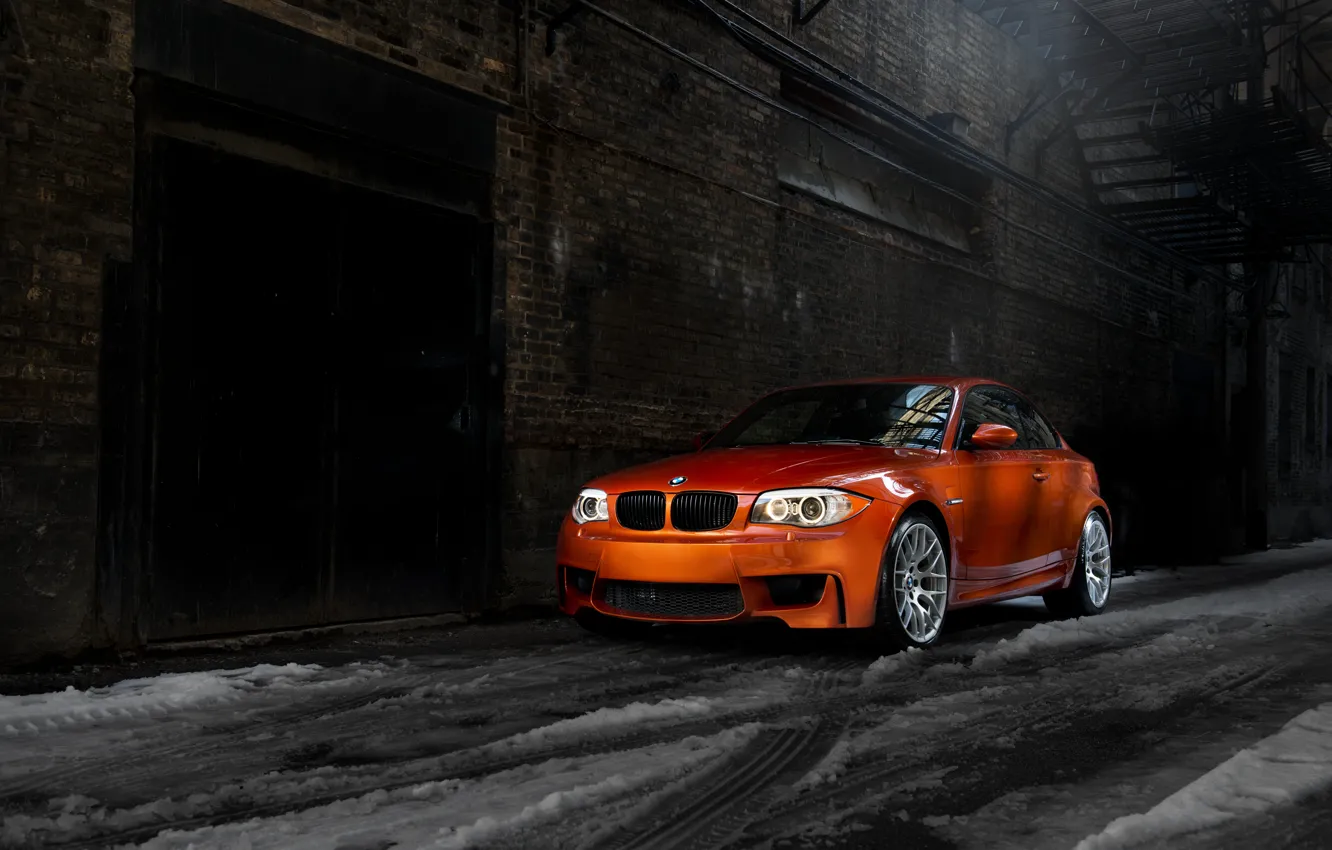Фото обои ночь, оранжевый, бмв, BMW, orange, 1 серия, E82