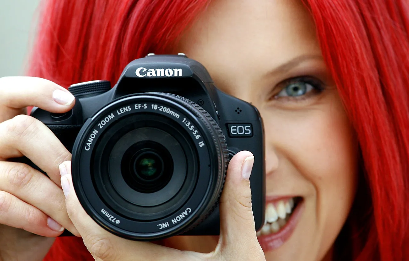 Фото обои ДЕВУШКА, ФОКУС, ФОТОАППАРАТ, CANON, ОБЪЕКТИВ