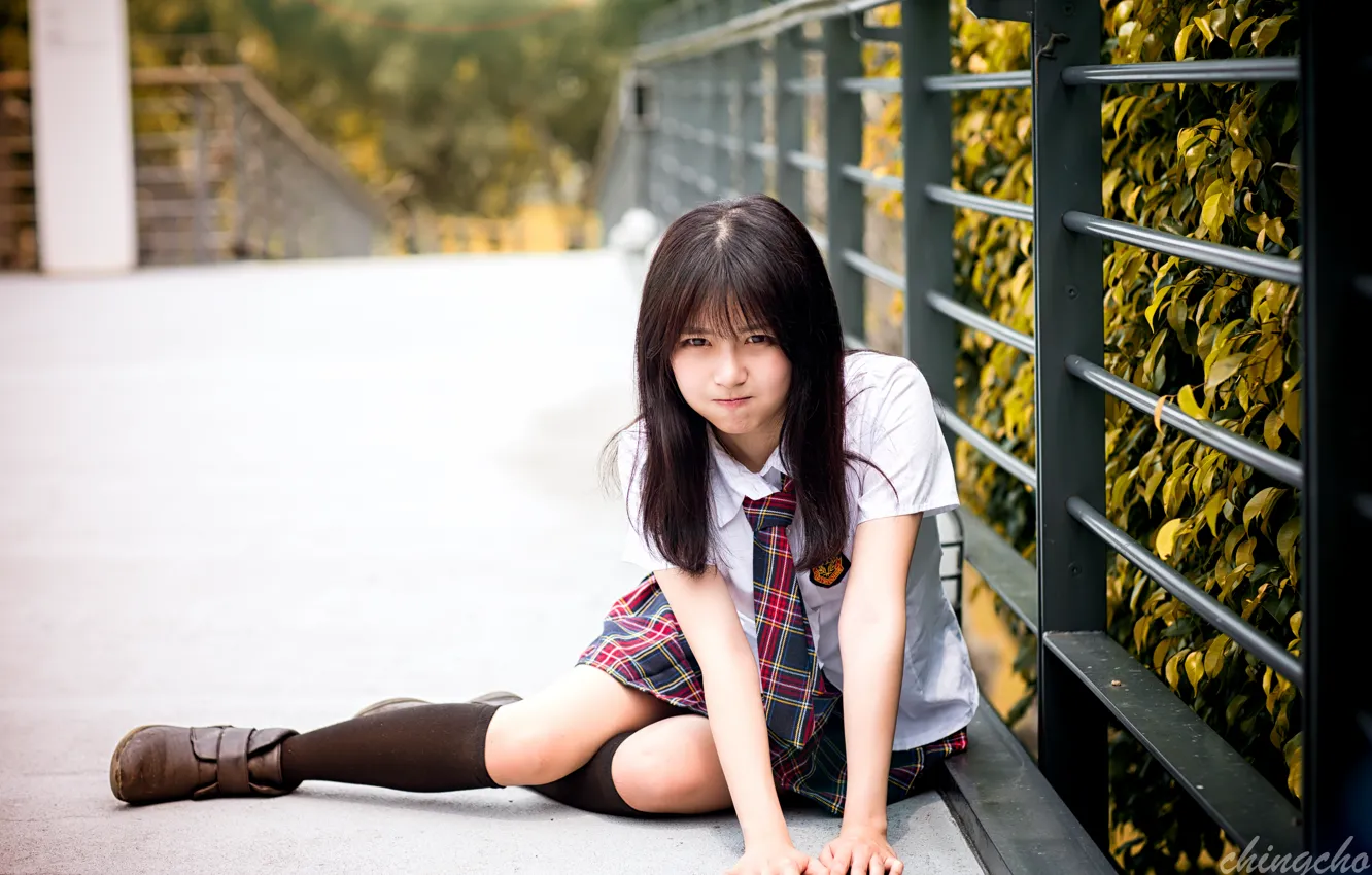 Фото обои девушка, японка, школьная униформа