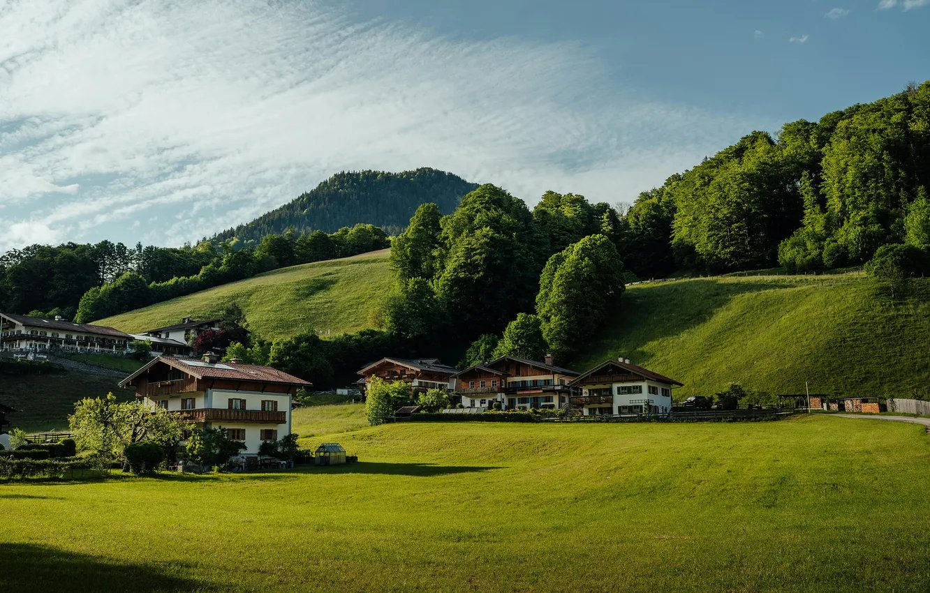 Фото обои house, trees, nature, Germany, hills, village, building
