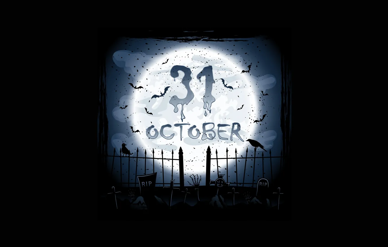 Фото обои октябрь, кладбище, вороны, ужас, horror, жуткий, creepy, full moon