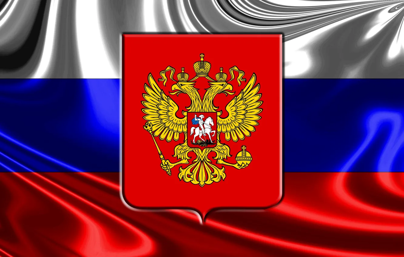 Фото обои Красный, Синий, Белый, Флаг, Герб, Россия, Святой Георгий Победоносец, Знамя