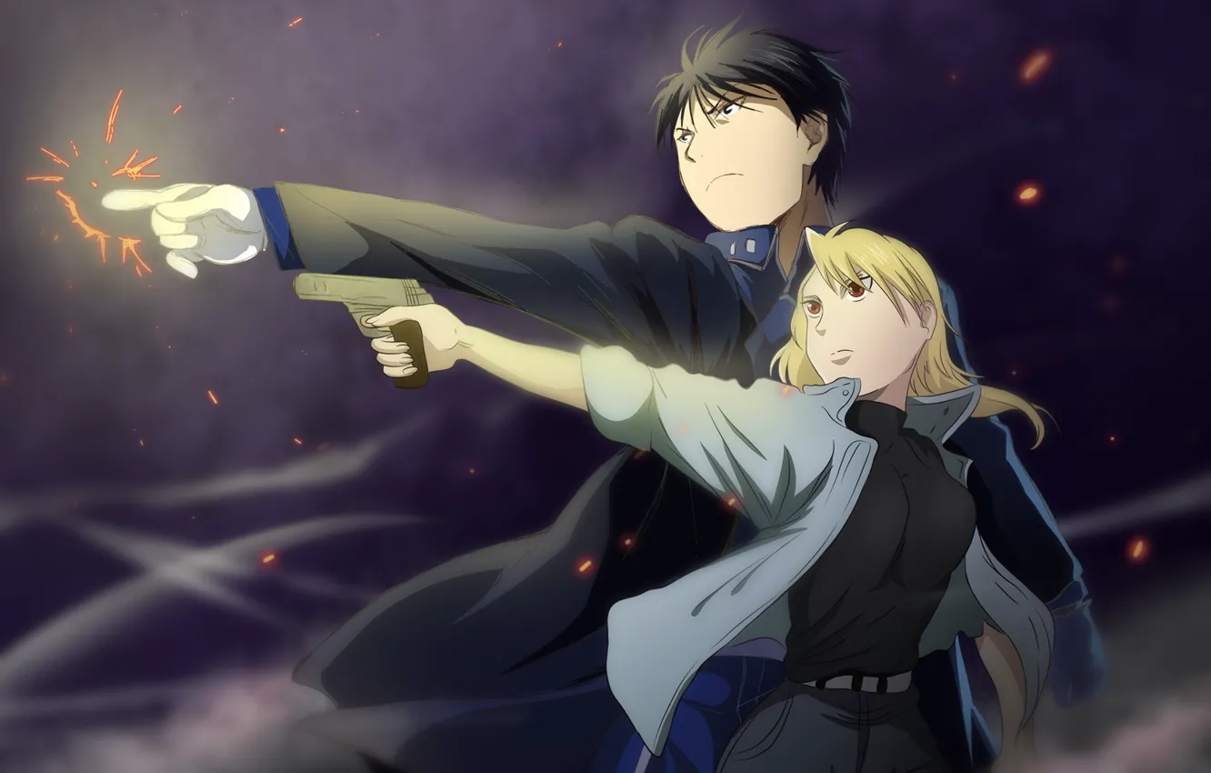 Фото обои Стальной Алхимик, Fullmetal Alchemist, Riza Hawkeye, Roy Mustang