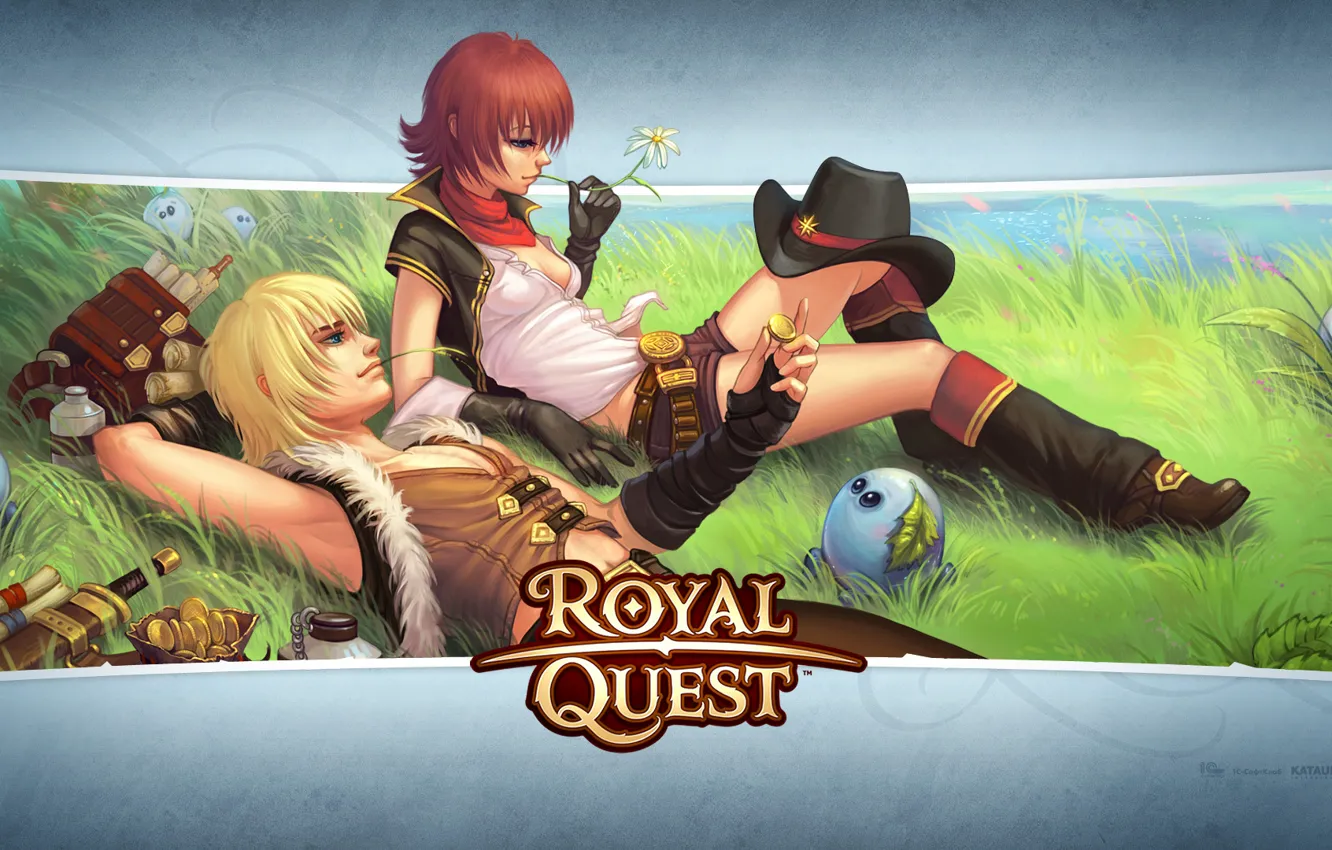 Фото обои поле, девушка, парень, Royal Quest, Katauri Interactive