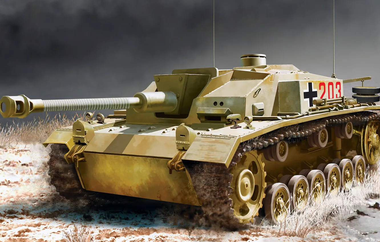 Фото обои САУ, самоходно-артиллерийская установка, StuG III, 75-мм, Sturmgeschütz III, Sd.Kfz. 142, средняя по массе немецкая, Gepanzerte …