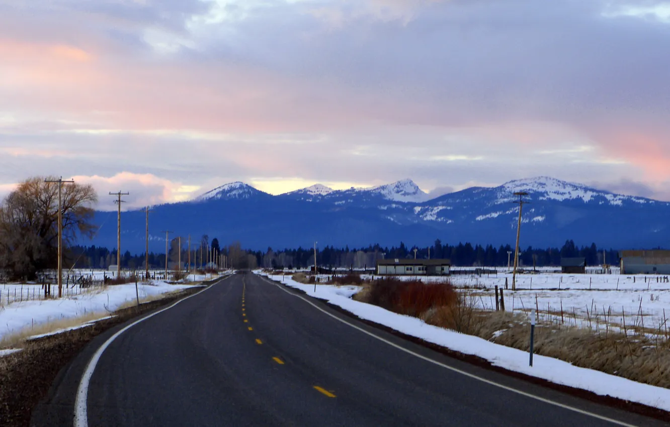 Фото обои зима, дорога, снег, горы, road, Winter, mountains, snow