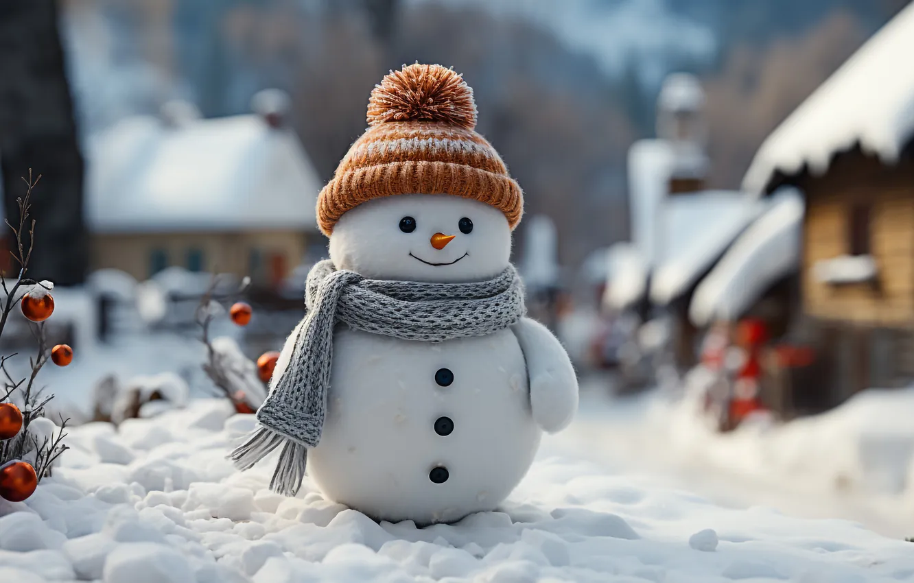 Фото обои зима, снег, Рождество, Новый год, снеговик, Christmas, winter, snow