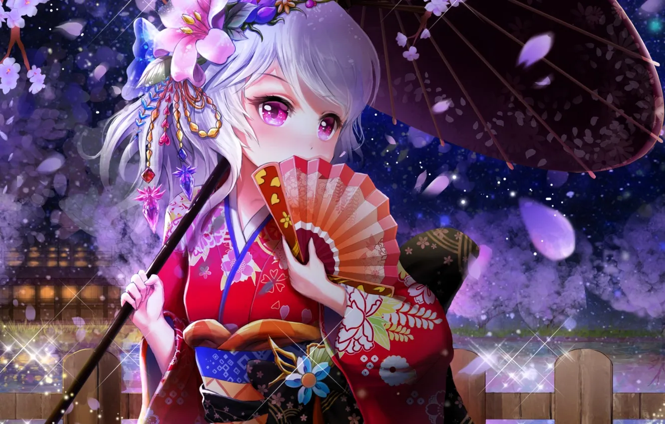 Фото обои взгляд, девушка, веер