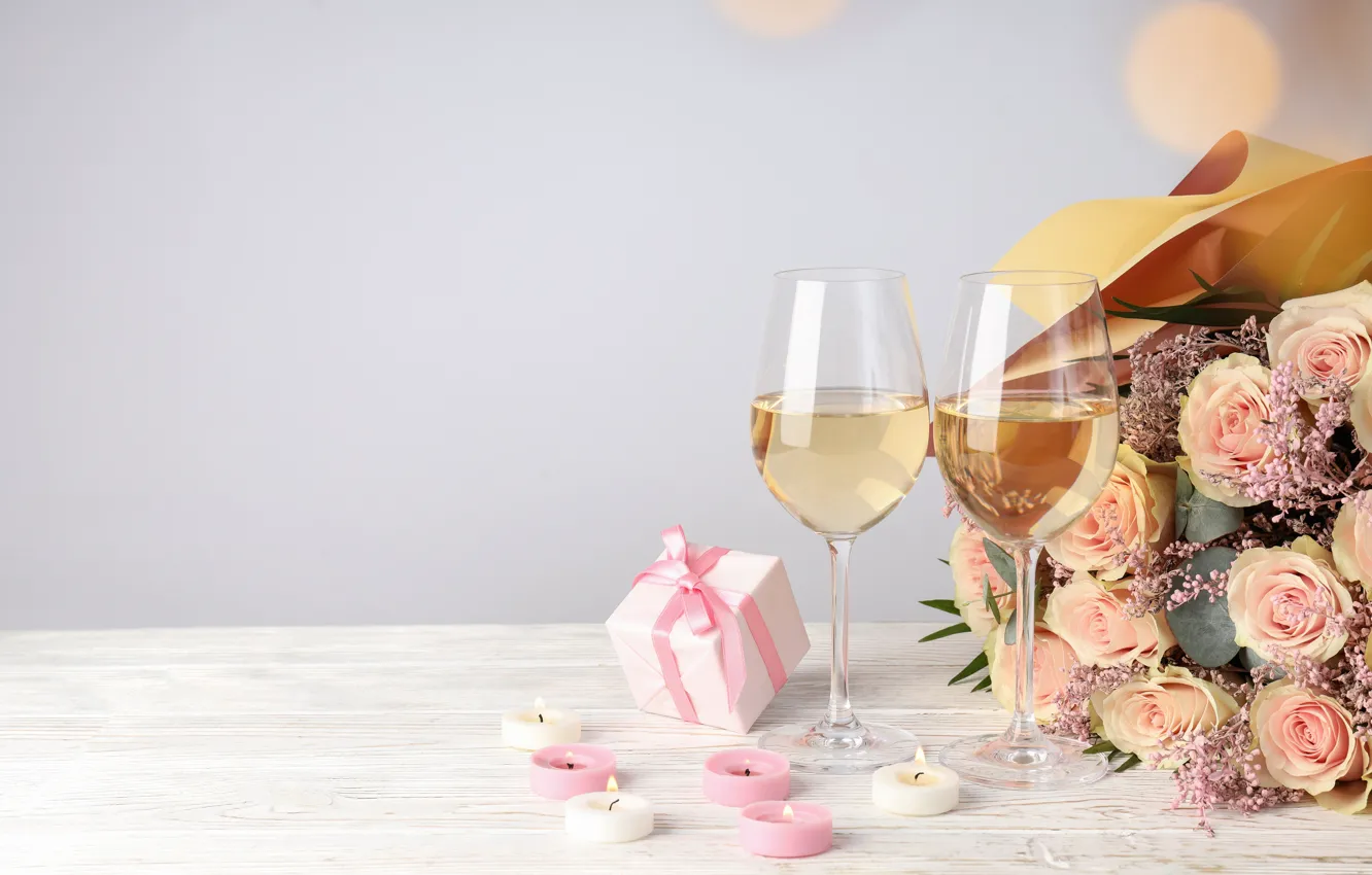 Фото обои любовь, цветы, романтика, розы, свечи, бокалы, love, happy