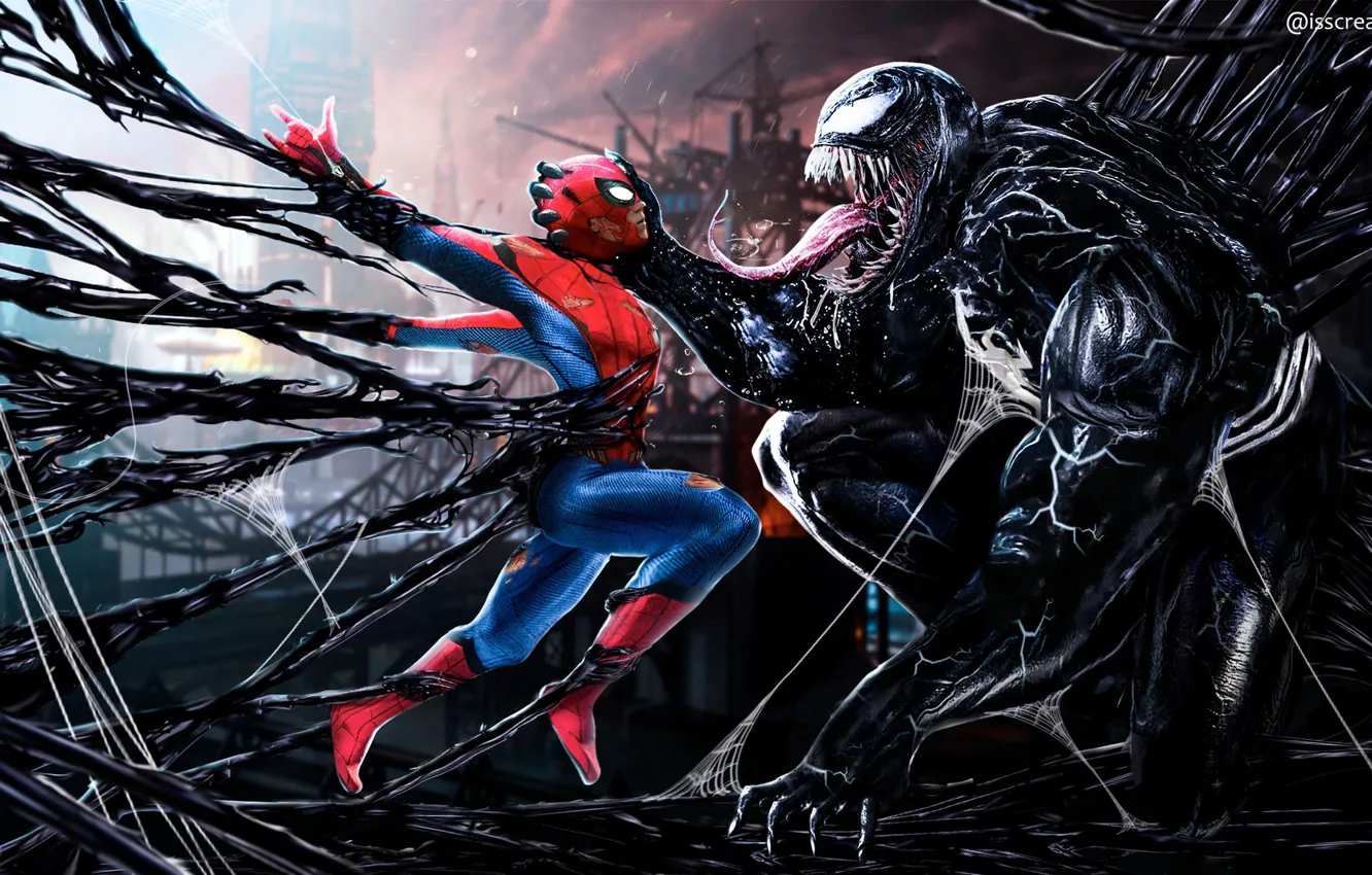 Фото обои Tom Hardy, Venom, Peter Parker, Spider Man, Eddie Brock, Tom Holland