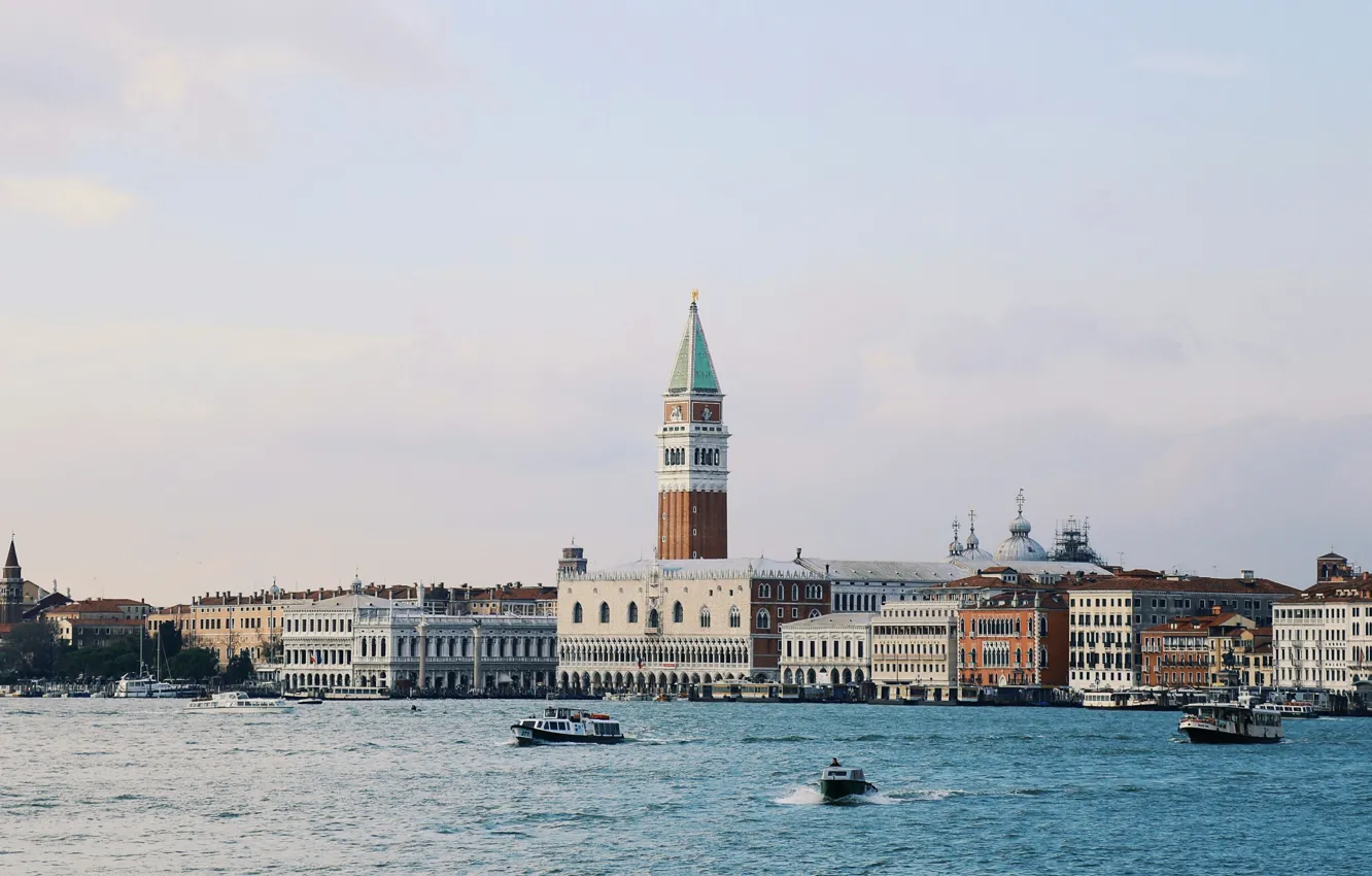 Фото обои Италия, панорама, Венеция, Гранд-канал, Дворец Дожей, компанилла