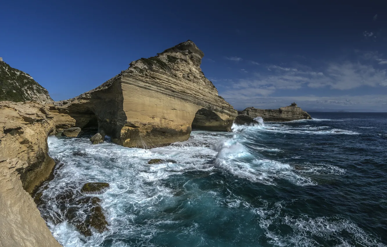 Фото обои море, скалы, побережье, Франция, France, Корсика, Средиземное море, Mediterranean Sea