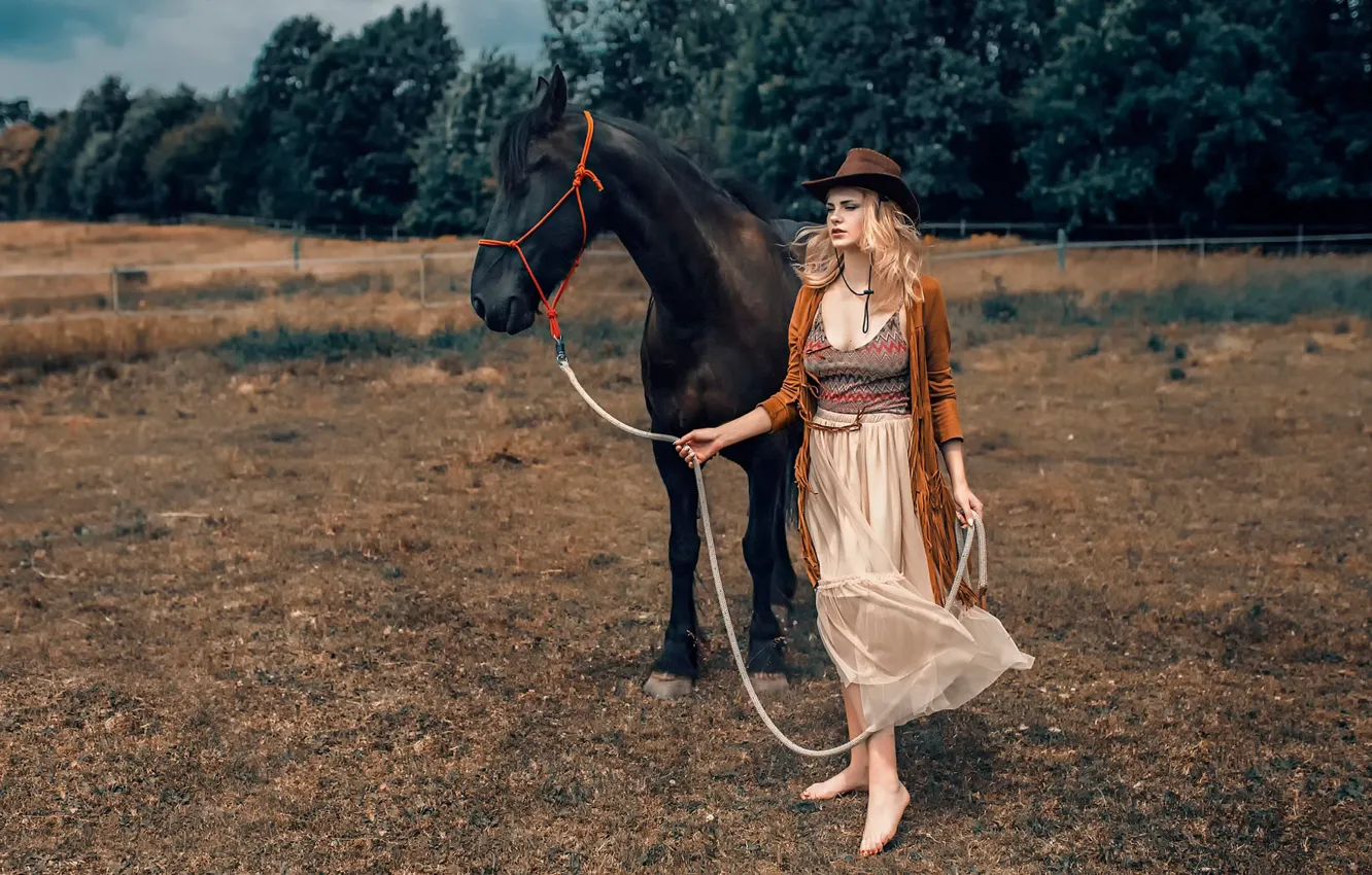 Фото обои девушка, лошадь, Damian Piórko, navajo county