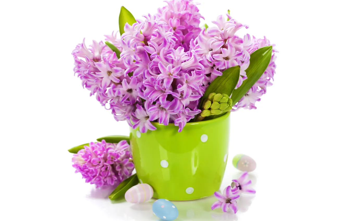 Фото обои яйца, букет, flowers, spring, easter, гиацинты, lilac