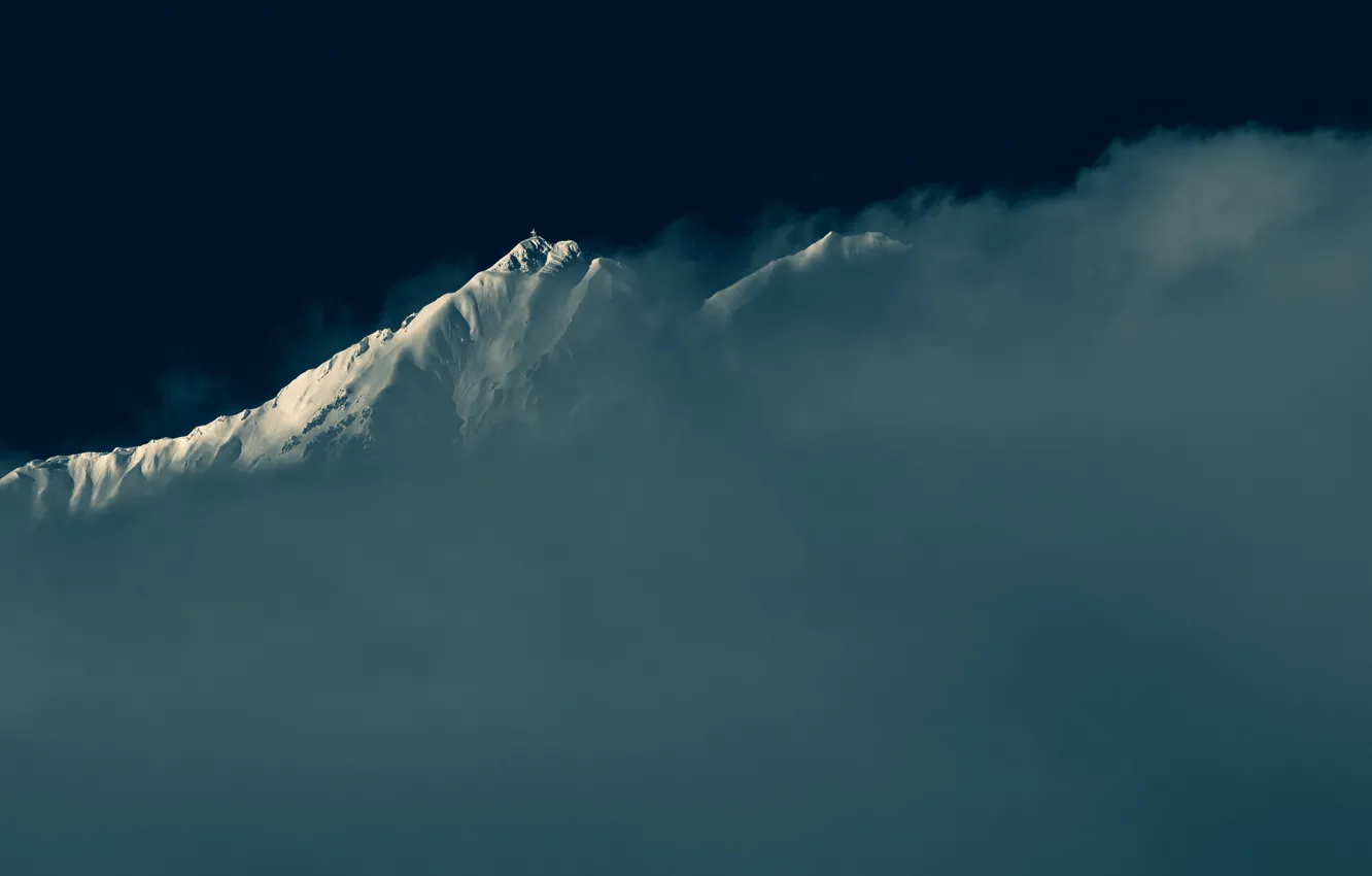 Фото обои снег, горы, туман, крест