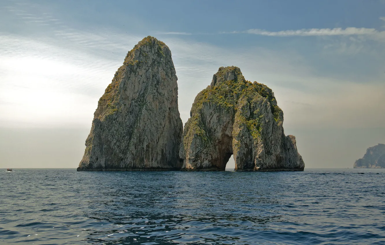 Фото обои sea, Italy, Campania, island, boat, Naples, Capri, cliffs