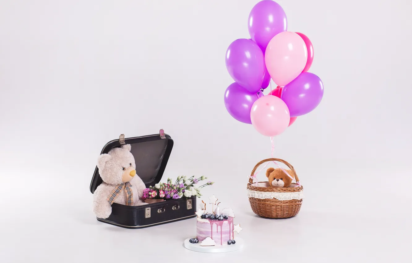 Фото обои праздник, игрушка, торт, cake, bear, teddy, child, baby