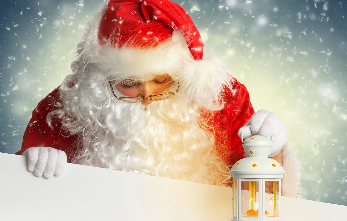 Фото обои фонарь, Санта Клаус, Дед Мороз