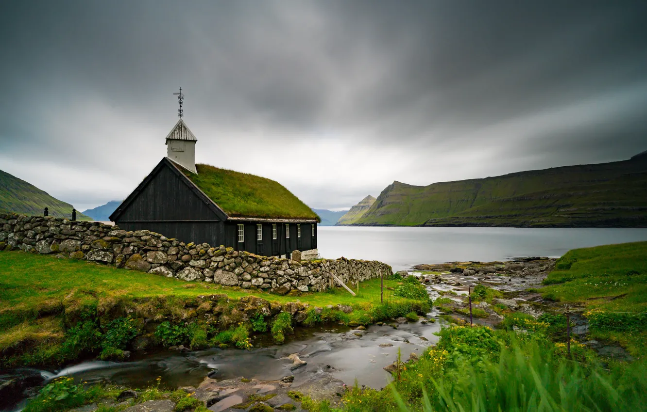 Фото обои церковь, Faroe Islands, Фарерские острова