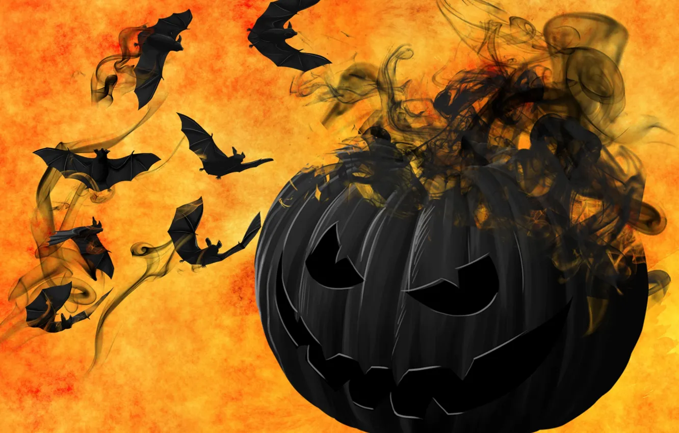 Фото обои мистика, тыква, Хэллоуин, летучие мыши, 31 октября