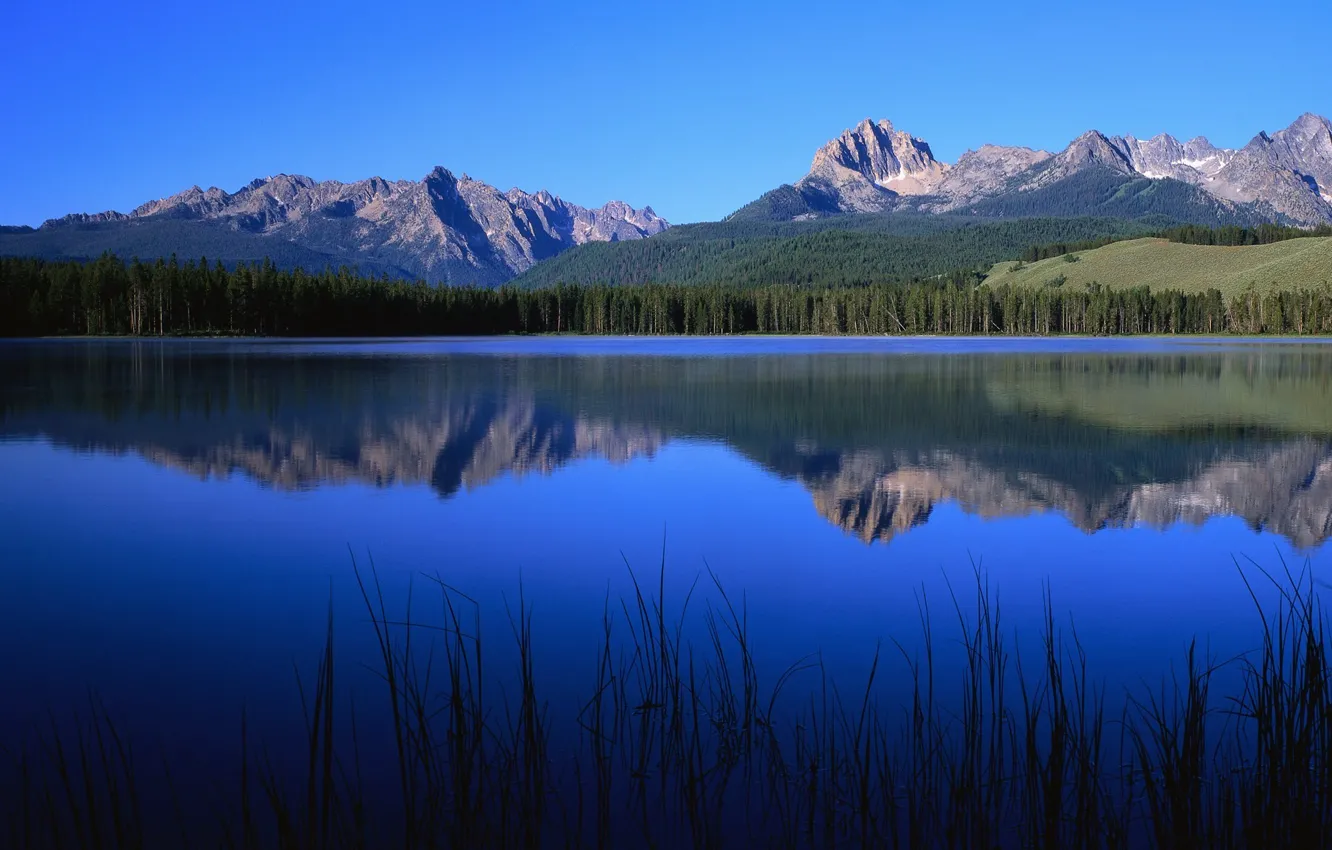 Фото обои синий, природа, озеро, гора, nature