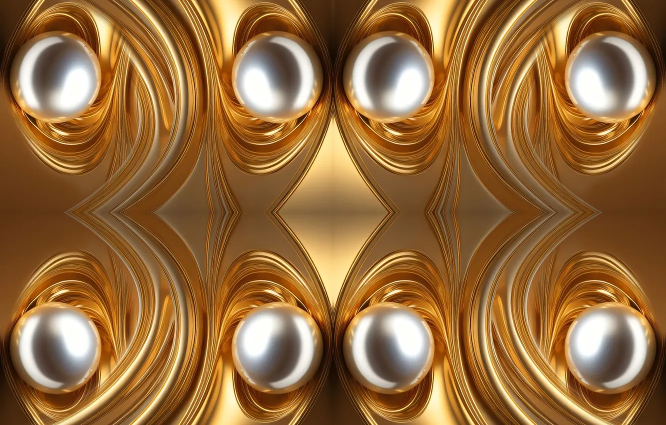 Фото обои gold, design, silk, pearl beads