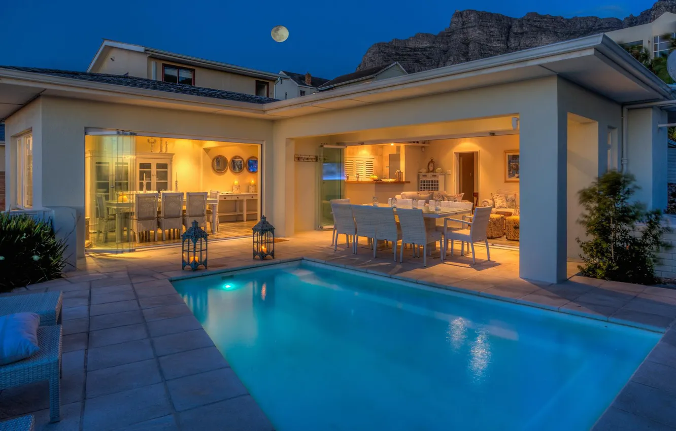 Фото обои дизайн, стиль, вилла, интерьер, бассейн, терраса, столовая, Villa Moonlight