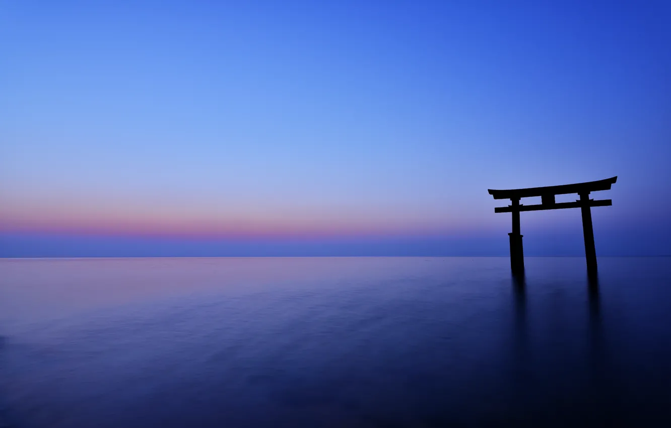 Фото обои море, небо, закат, синева, океан, вечер, Япония, горизонт