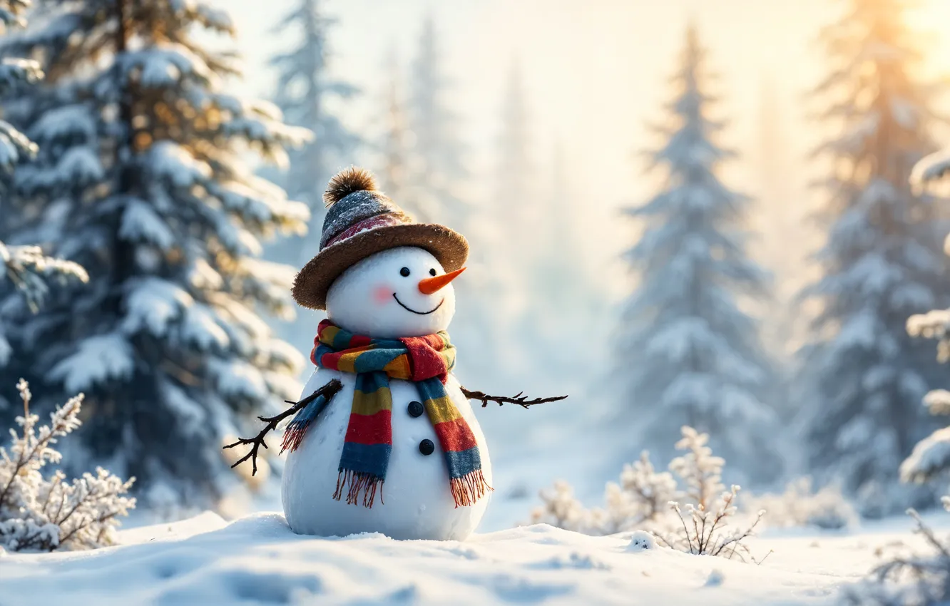 Фото обои зима, снег, украшения, Рождество, Новый год, снеговик, happy, Christmas