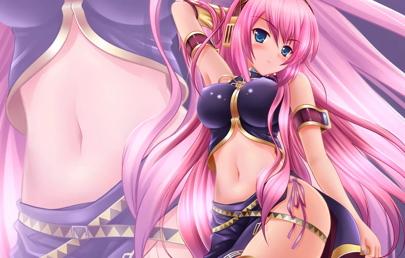 Фото обои girl, sexy, Vocaloid, blouse, pink hair, erect nipples, long hair, boobs
