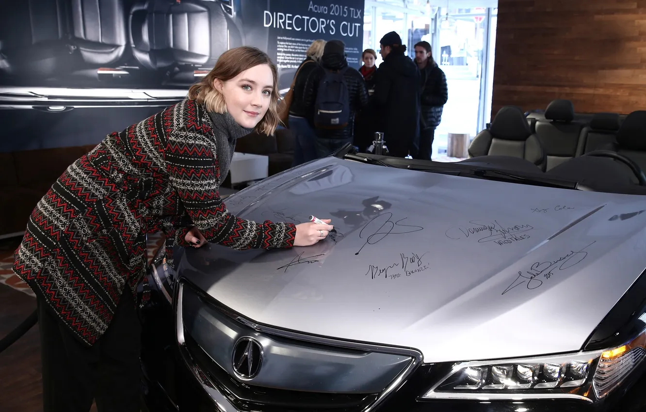 Фото обои авто, автограф, Saoirse Ronan, 2015, Acura Studio, Park City