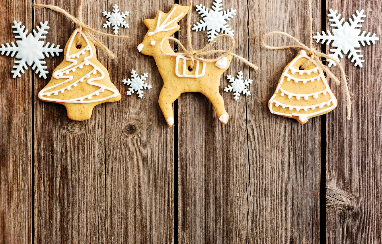 Фото обои снежинки, Новый Год, печенье, Рождество, wood, Merry Christmas, Xmas, cookies