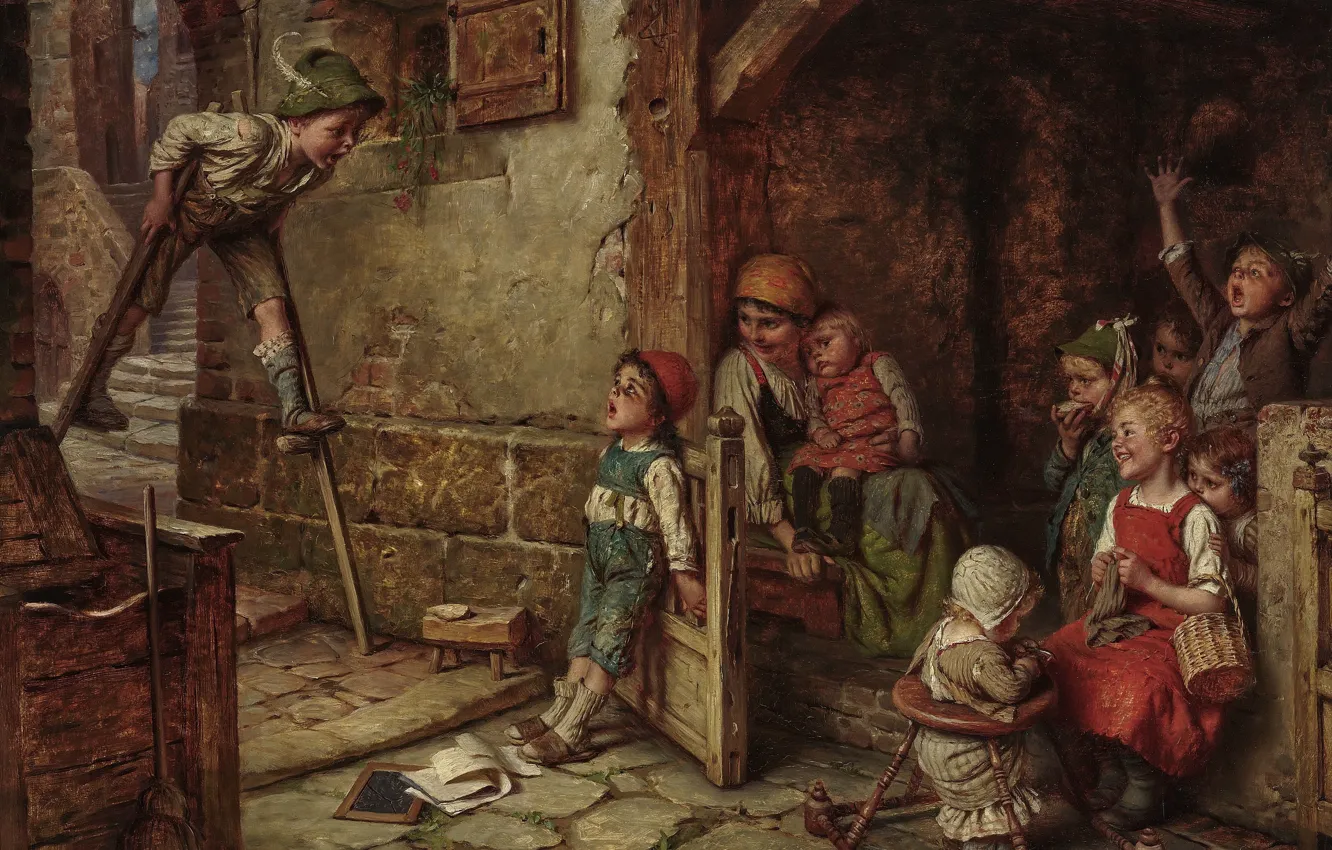 Фото обои German painter, немецкий живописец, Hermann von Kaulbach, Герман фон Каульбах, Мальчик на ходулях, The Stilt …