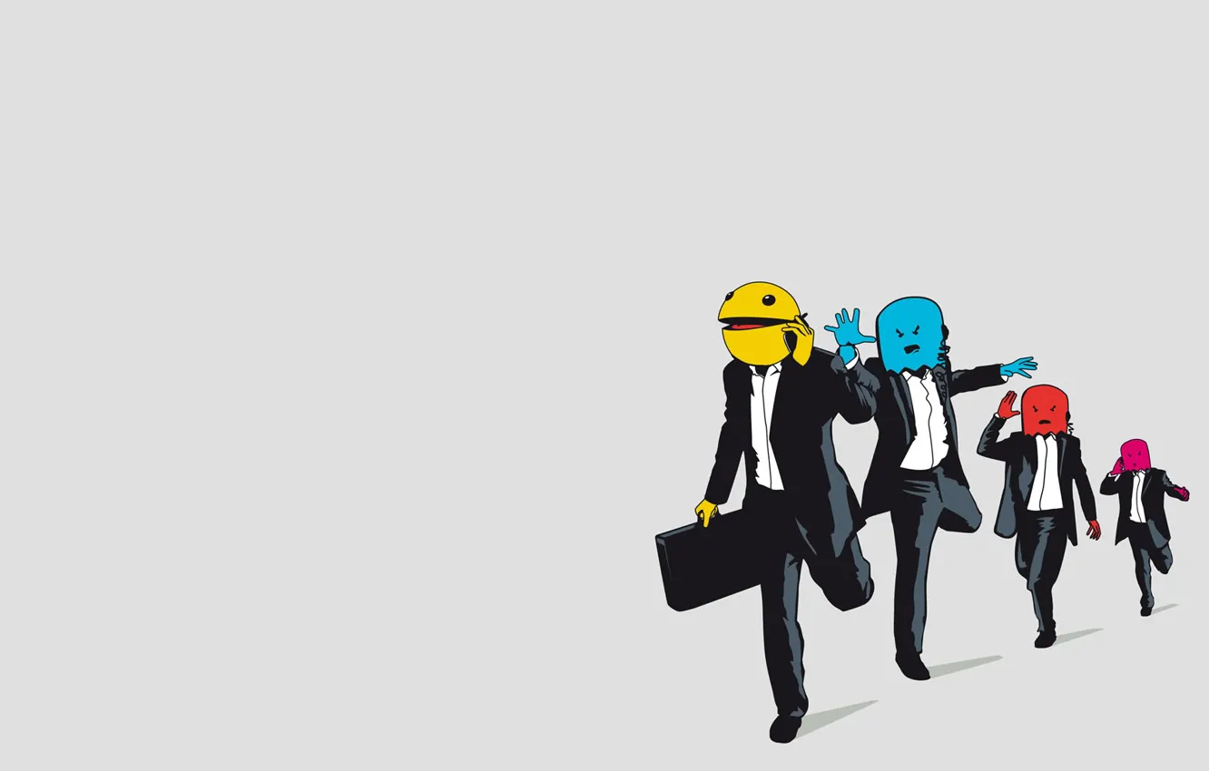 Фото обои бег, монстры, костюмы, Pac-Man